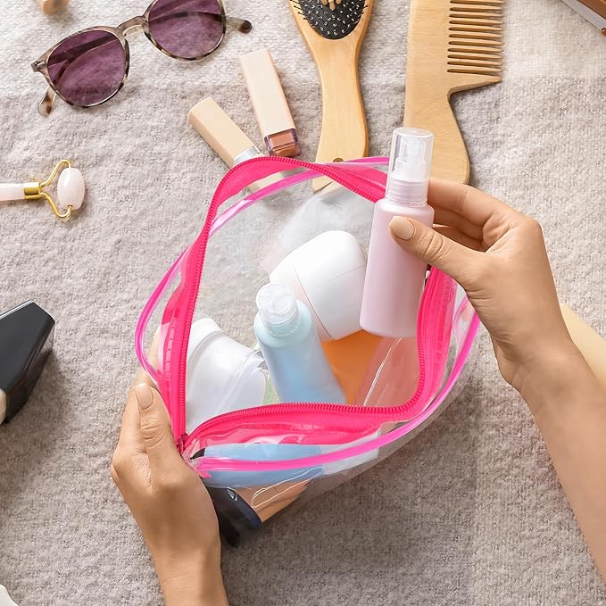 sogiv 3Pcs TSA Approved Toiletry Bag, Clear Travel Toiletry Bag, Clear Makeup Bag, Waterproof Travel Makeup Cosmetic Bag, Carry On Airport Airline Quart Size Travel Bag for Women Men (Pink)