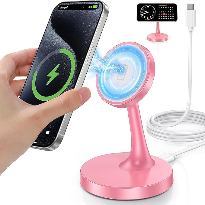 Magnetic Wireless Charger iPhone Stand, 15W Fast Mag-Safe Charger iPhone 17/17 Air/17 Pro/17 Pro Max 16/15/14/13/12 Series Magnet Wireless Charging Station/Pad/AirPods for Home, Office, Travel