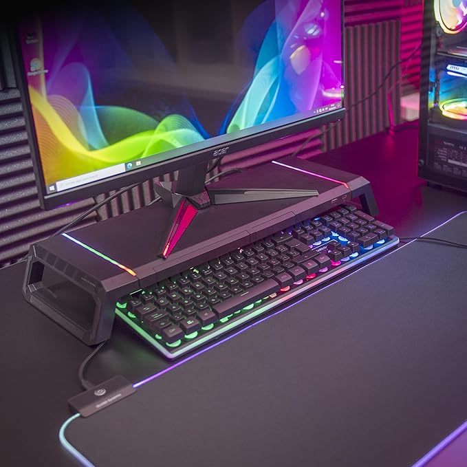 Mars Gaming MGS-ONE Black, Chroma RGB Monitor Stand, Adjustable Size, Smartphone and Tablet Stand, Front USB 2.0