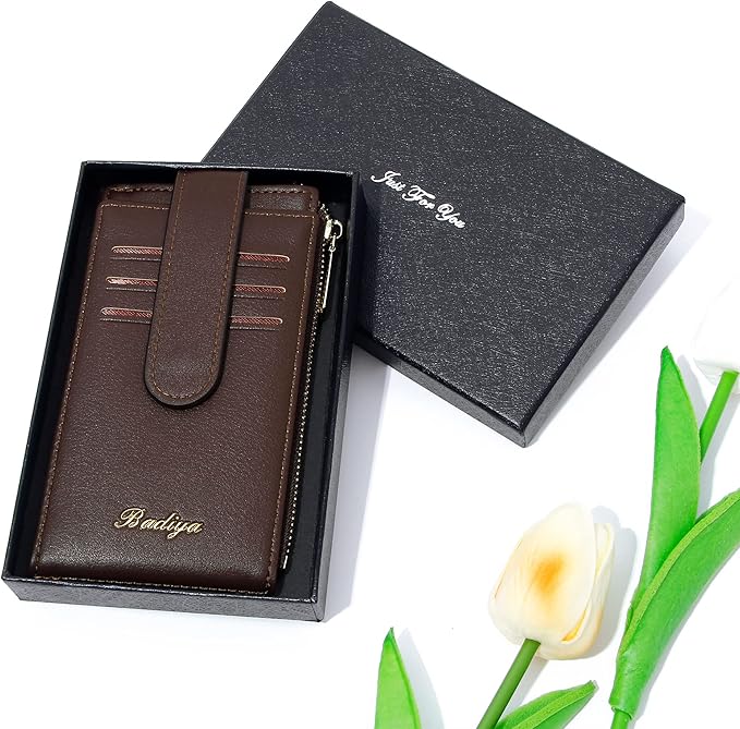 Badiya Slim Women Wallet RFID Blocking Bifold Compact 9 Card Slots Holder Wallets Soft Leather with Zipper Coin Pocket 2 ID Window