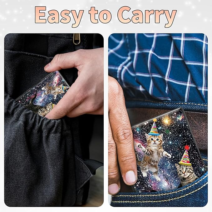 Slim Credit Card Holder, Cats Galaxy Nebula RFID Blocking Metal Wallet for Men & Women, Aluminum Minimalist Hard Case Pocket-Sized Business Cards Organizer (Fits Up to 10 Cards)