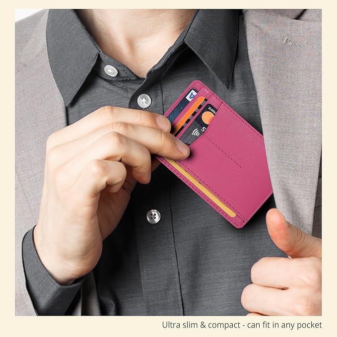 Oak Leathers Leather Slim Minimalist Wallet for Men & Women RFID Front Pocket Leather Card Holder Wallets (Nappa Pink)