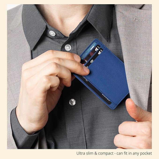 Real Leather Slim Minimalist Wallet for Men and Women -RFID Blocking Front Pocket Thin Credit Card Holder Stylish Wallets (Royal Blue)
