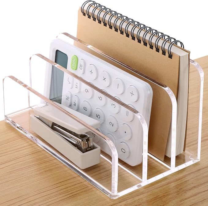 SANRUI 3 Compartments Mail Organizer Letter Holder for Desk ,Vertical Letter Holder,File Sorter Acrylic Desk Organizer Office Supplies,Clear