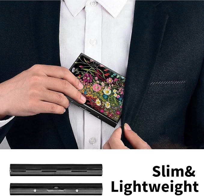 Metal Wallet for Women Men Girls, RFID Blocking Slim Aluminum Credit Card Holder, Mini Travel Wallet with Hard Shell, Lightweight ID & Business Card Case,Wildflowers