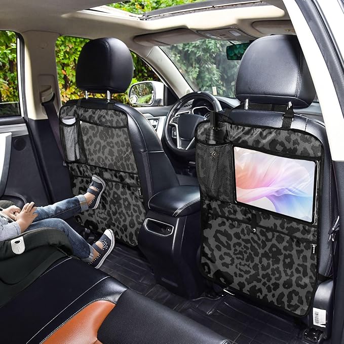 Car Seat Back Organizer Black-white Leopard Print 1 Pack Waterproof Kick Mats Backseat Protector From Dirt,Scratches