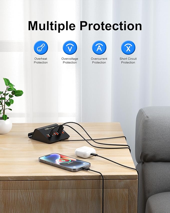 VHBW USB Charging Station 6 Ports, 35W Desktop Fast Charge Station for for Multiple Devices, Multi USB Nightstand Charger Station with Phone Stand (3A3C)