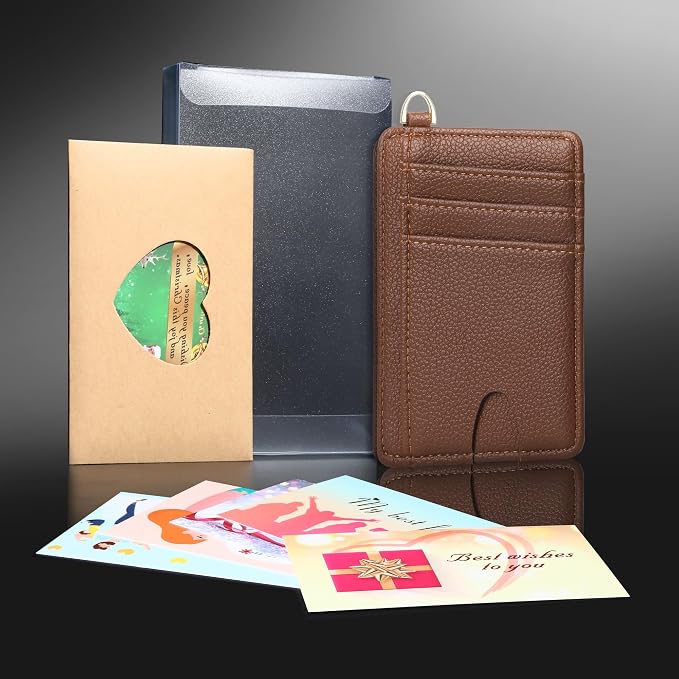 Badiya Credit Card Holder Slim Minimalist Wallet, Front Pocket Purse RFID Blocking Wallet Compact Card Case with ID Window for Women & Men