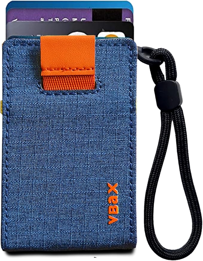 RFID Minimalist Slim Wallet for Men and Women, Holds Up to 12 Cards, Cash, Key Thin and Lightweight Credit Card Holder (Blue Microfiber – Ember Edition)