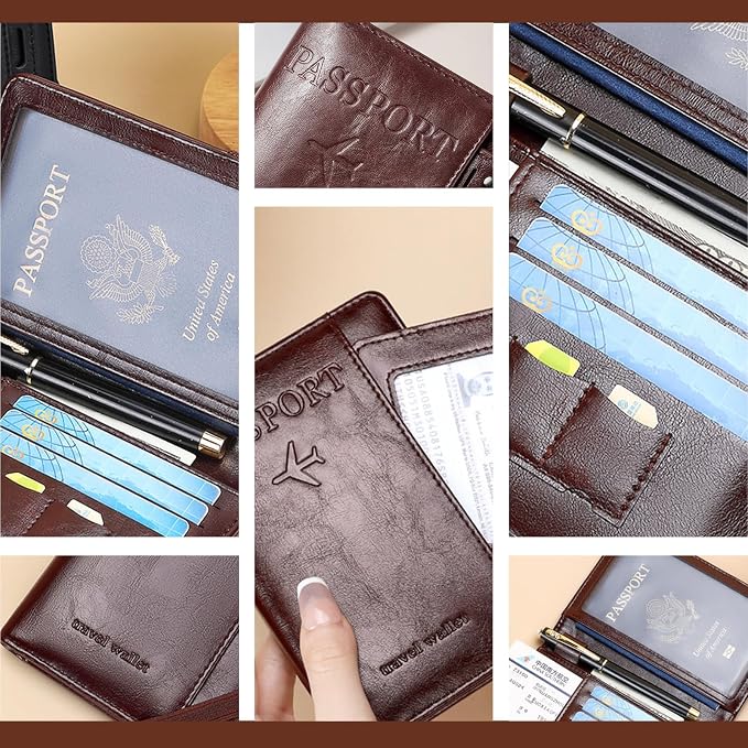 Passport Holder for Travel ,with 2 Luggage Tags,RFID blocking Passport Cover Wallet for Women Men, Waterproof PU Leather passport Book Card Holder Case Organizer Travel Essentials (Black)