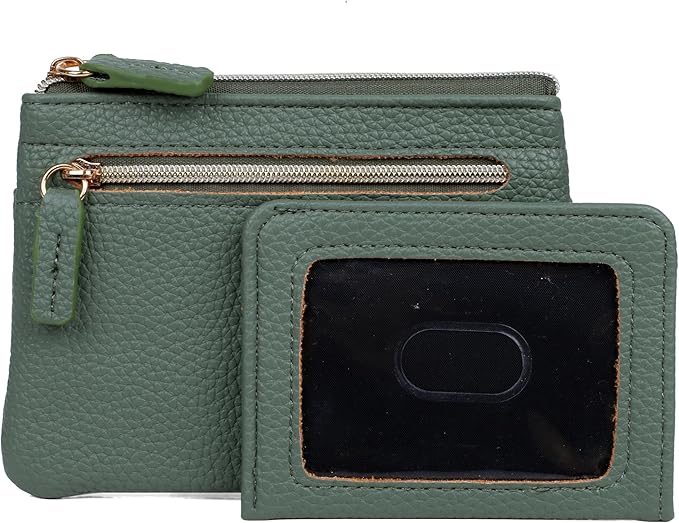 Julia Buxton Vegan Leather Wallet with Zipper, ID Windows, RFID Blocking, Card Slots & Key Ring, Compact Coin & Card Holder Case, Gift Idea, Classic Sage