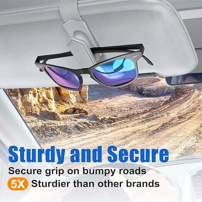 Veharvim Sunglass Holder for Car (One-Handed-Operation, Gentle & Secure Hold, Silicone Padded, Universal Fit, Metal Clip) Visor Sunglass Holder Clip,Visor Sunglass Holder Car (Grey1, 2 Pack)