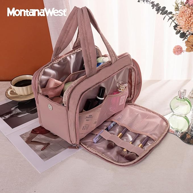 Montana West Travel Toiletry Bag for Women, Large Capacity Makeup Organizer, Lightweight Puffy Cosmetic Bag with Waterproof Lining, Front & Back Zipper Pockets, Travel Essentials Bag