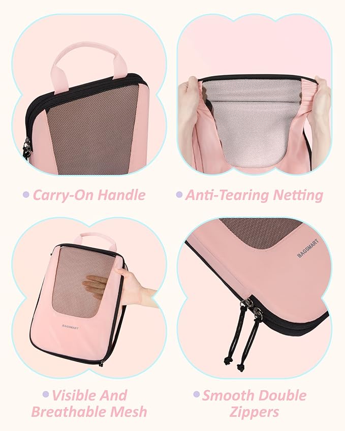 BAGSMART Compression Packing Cubes for Travel, 6/5/4set Lightweight Packing Organizers, Summer Travel Essentials Suitcase Organizer Bags Set