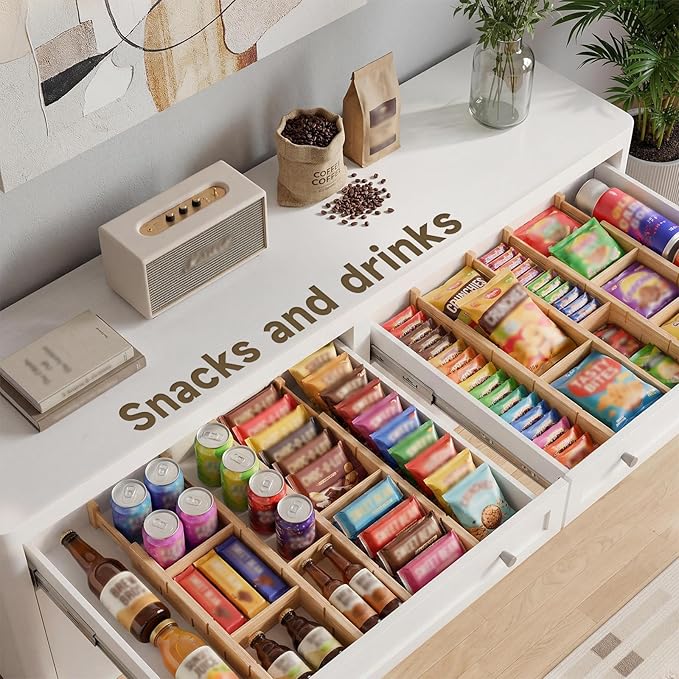 Bamboo Drawer Dividers, Expandable Kitchen Drawer Organizer, Include 8 Dividers, 8 Small Inserts and 8 Medium Inserts for Home, Office, Dressers