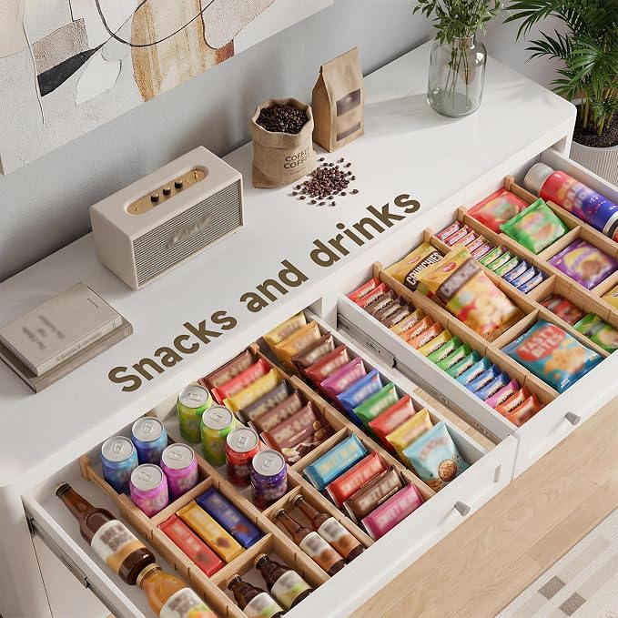 Bamboo Drawer Dividers, Expandable Kitchen Drawer Organizer, Include 4 Dividers, 4 Small Inserts and 4 Medium Inserts for Home, Office, Dressers