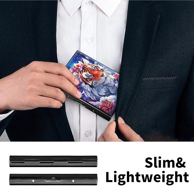 Metal Wallet, Credit Card Holder for Women Men Girls, RFID Blocking Aluminum Wallet Slim Hard Case, Mini Travel Wallet, ID Card Holder Business Card Case,Tiger Flower