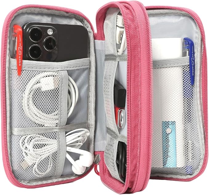 CAAORDKSO Electronic Organizer Travel Case Storage Bag, Universal Electronics Accessories Case Portable Travel Bag for Women, Cable, Cord, Charger, Phone, Power Bank, Earphone (Rose Red, Large)