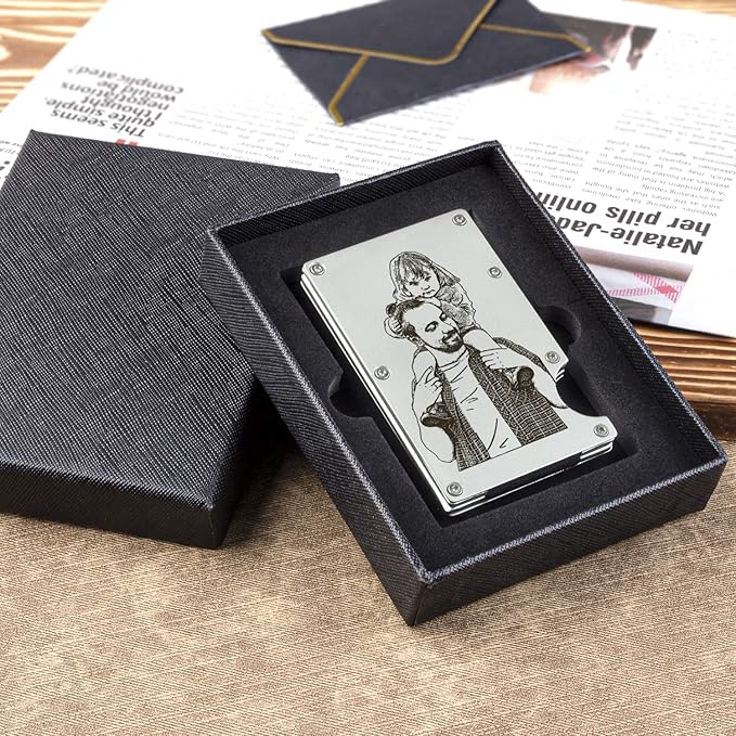 Carbon Fiber RFID Photo Wallets for Men with Aluminum Money Clip Personalized Gifts for Husband Boyfriend Dad Groomsmen Perfect Gifts for Fathers Day Birthday, Anniversary, Wedding, Valentine's Day