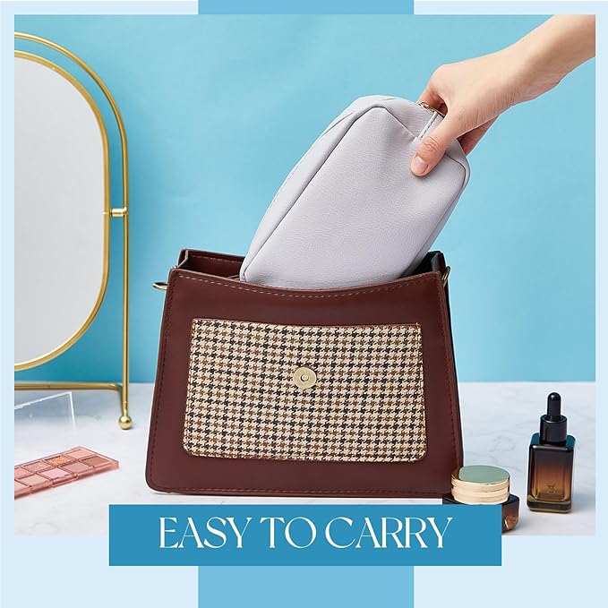 Sweetude 10 Pcs Makeup Bag Bulk for Women Preppy Gift PU Leather Cosmetic Bag Small Skincare Toiletry Pouch Mother Travel Cosmetic Pouch for Bridesmaid Bride Wedding Gift Favors (Gray Blue)