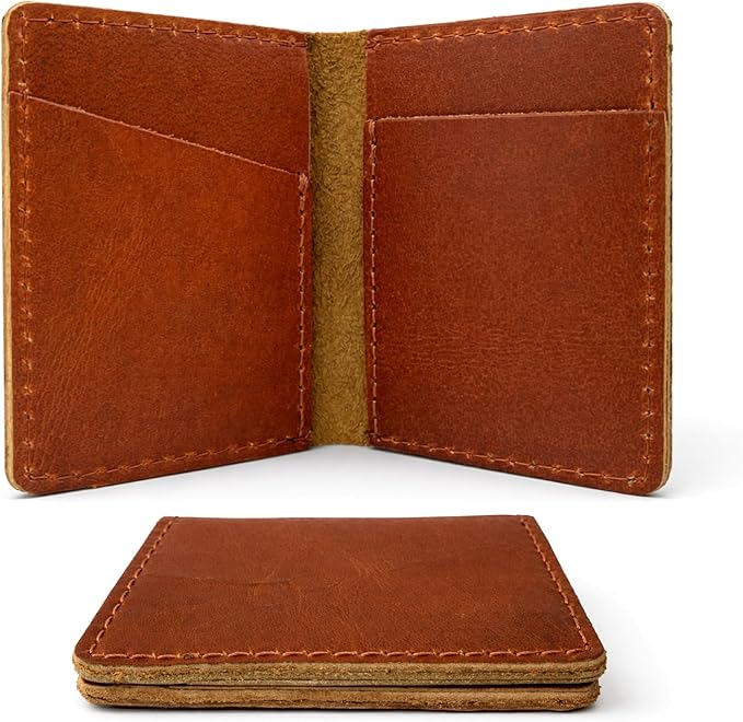 Leather Bifold Card Holder Wallet for Men & Women – Slim Minimalist Front Pocket Credit Card Wallet, Compact Leather Credit Card Case for Travel & Everyday Carry, Gift Box Included- Tan