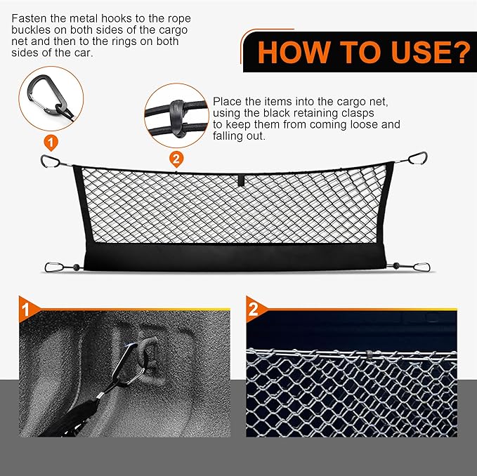 Truck Cargo Net for Chevy Colorado & GMC Canyon 2023-2025 Accessories, Envelope Style Pickup Cargo Net with Storage Bag, Heavy Duty Elastic Mesh Organizer with Carabiners, Secures Groceries & Gear