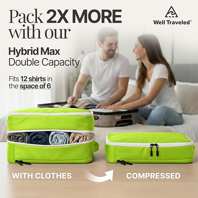 4-Piece Luxury Compression Packing Cubes & Bags for Travel – Maximize Space in Luggage with HybridMax Double-Capacity Design, 50 Luggage Tags, Patented Suitcase Organizer Bags, Lifetime Satisfaction
