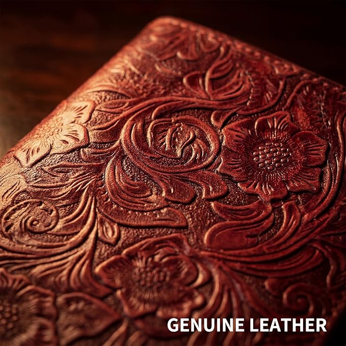 Genuine Leather Passport Holder Travel Bifold Wallet For Men And Women Slim RFID Blocking Red