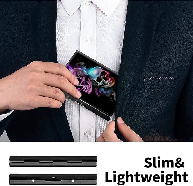 Metal Wallet, Credit Card Holder for Women Men Girls, RFID Blocking Aluminum Wallet Slim Hard Case, Mini Travel Wallet, ID Card Holder Business Card Case,Skull