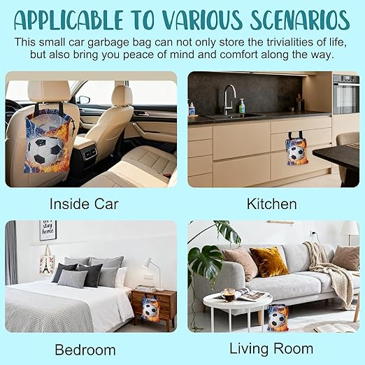 Car Garbage Bag Soccer Ball with Water and Fire Drawstring Car Trash Bag Hanging for Back Seat with Adjustable Buckle Canvas Vehicle Trash Can Easy-to-Install