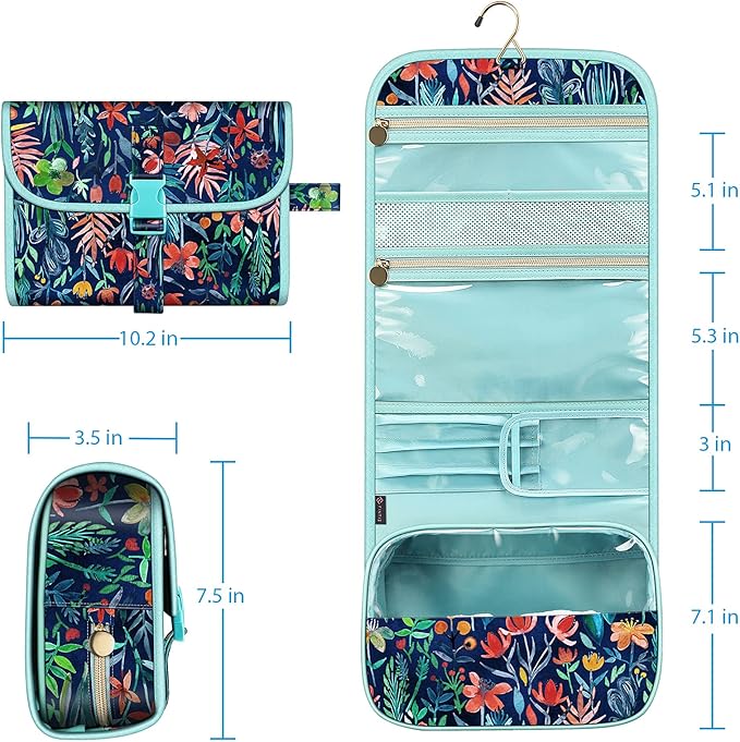 Fintie Portable Toiletry Cosmetic Travel Bag, Large Water Resistant Hanging Makeup Organizer Storage Pouch Case for Women Girls (Jungle Night)
