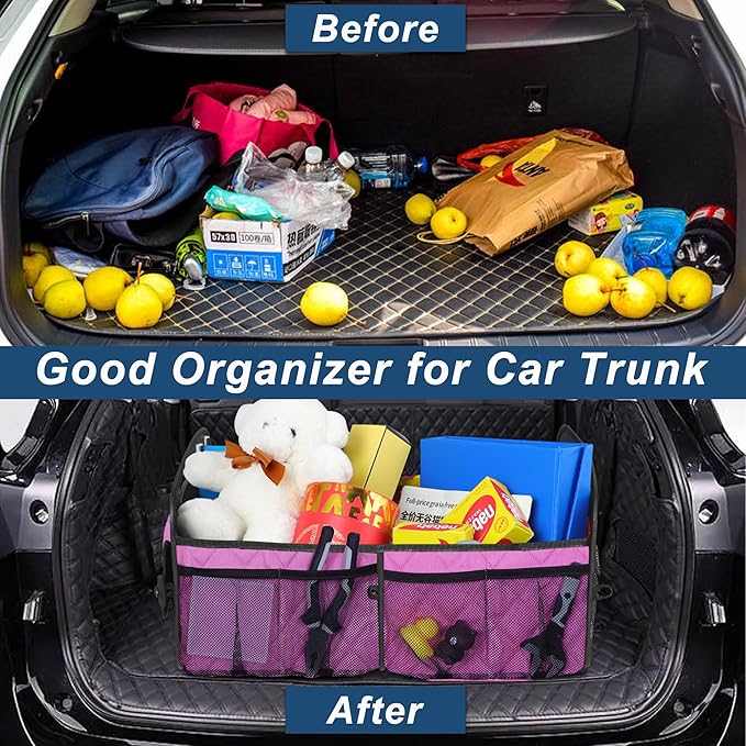Deosk Car Trunk Organizer for SUV, Car Organizers and Storage with 6 Pocket, Car Accessories for Women/Men 50L Waterproof Polyester Trunk Organizer(Medium,Pink)