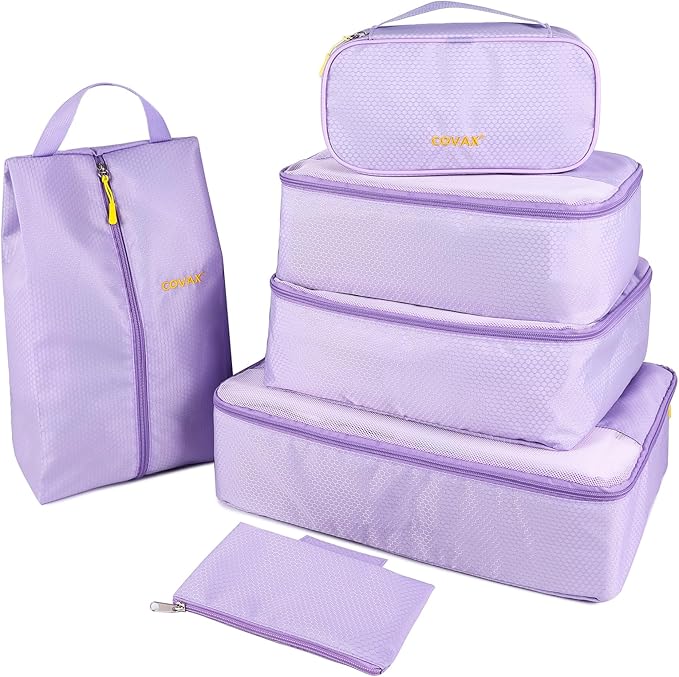 COVAX Packing Cubes for Suitcases, 5 Set Travel Luggage Organizer Bags and Storage Packing Cubes for Women Men, Purple