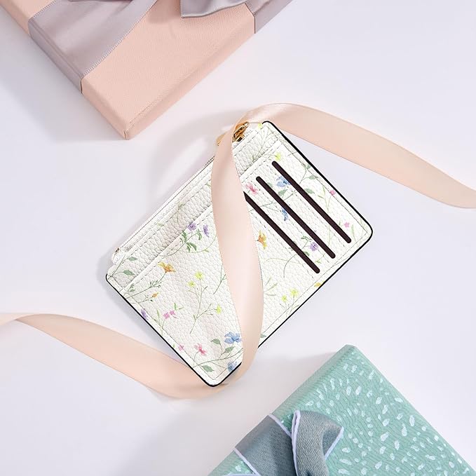 Tipmile Credit Card Holder for Women Slim Minimalist Front Pocket RFID Blocking Wallet Small Compact Card Case with ID Window, Ditsy Floral