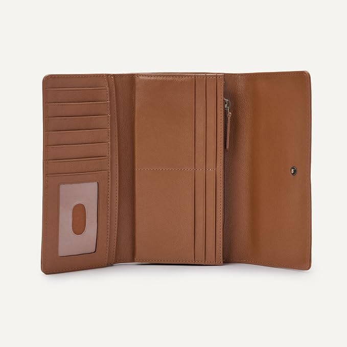 Amazon Essentials Women's Long Flap Continental Leather Wallet with Snap Closure, Tan, One Size