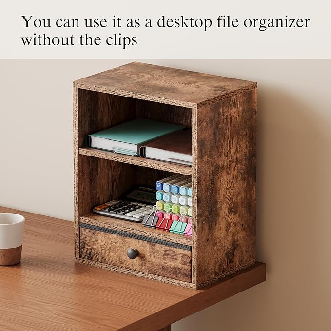 Clamp-on Under Desk Shelf with Drawer,Under Desk Accessory Shelf with Height Adjustable Shelves,Office Accessory Holder for Supplies,Files,Papers for Home Office