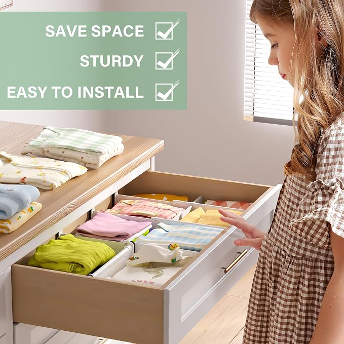 Adjustable Drawer Dividers With Inserts, 4'' High Expandable Drawer Organizers for Clothes, 5 Pack 12.6-22.8'' Long Dividers with 3.9-7.1'' Inserts, Drawer Separators for Socks/Tools