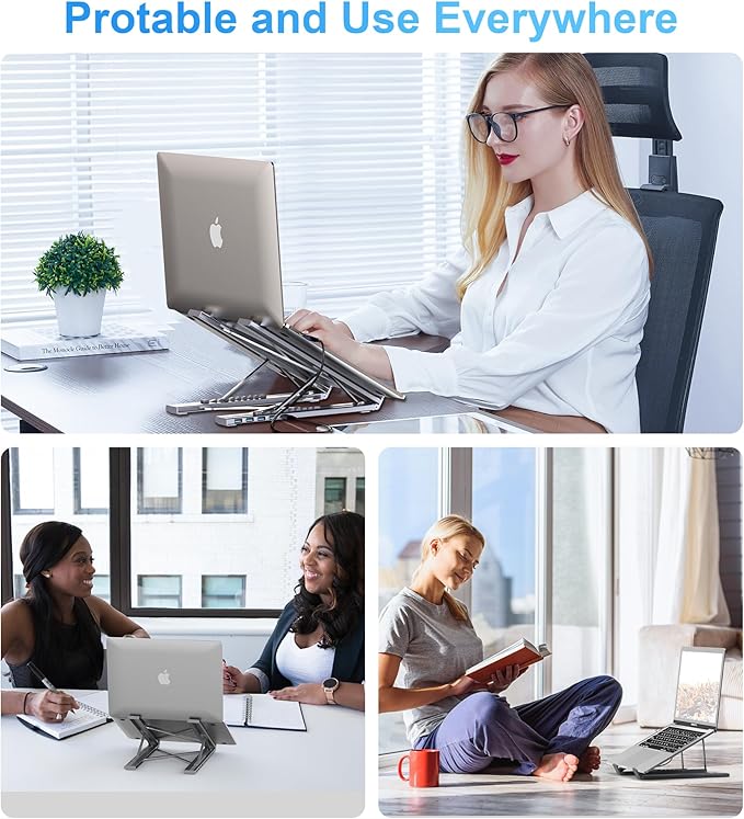 M61 USB C to USB Hub Portable Laptop Stand, Aluminum 4 Ports USB3.0 Multiport Adapter Adjustable Laptop Docking Station Stand Compatible with MacBook Pro/Air, Chromebook, Keyboard, Mouse, HDD