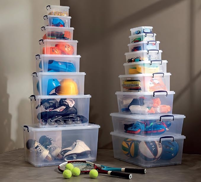 Superio Storage Containers With Wheels (3 Pack), Stackable Large Storage Containers With Lids, Durable Latches (32 Qt)