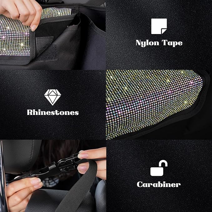 eing Car Trunk Organizer and Storage, Backseat Hanging Organizer for SUV, Truck, MPV, Waterproof, Collapsible Cargo Storage Bag with 5 Pockets, Bling Car Interior Accessories for Women,Multicolor
