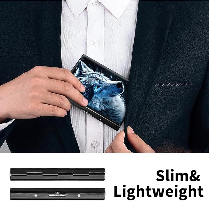 Metal Wallet, Credit Card Holder for Women Men Girls, RFID Blocking Aluminum Wallet Slim Hard Case, Mini Travel Wallet, ID Card Holder Business Card Case,Wolf