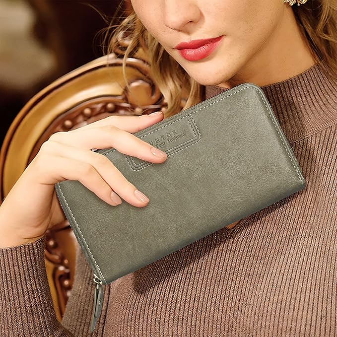FT FUNTOR Wristlet Wallets for Women, Ladies PU Vegan Leather Clutch Wallet Zip around Phone Purse Card Holder Organizer