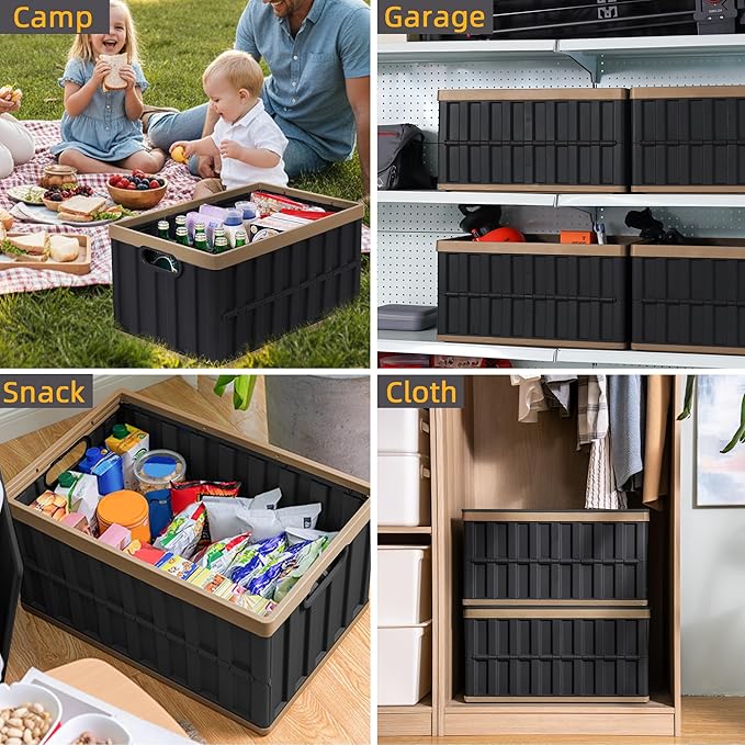 Citylife 64L Collapsible Storage Bins with Lids Plastic Storage Containers for Organizing Stackable Storage Box Large Heavy Duty Utility Crates, 4 Packs