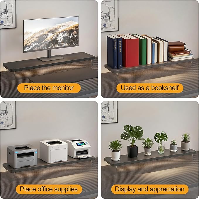 Computer Monitor Stands, Wood & Acrylic Computer Monitor Stand, Desk Monitor Stand Underneath Storage For Office, Home, School Supplies, 31.5" L (Black)