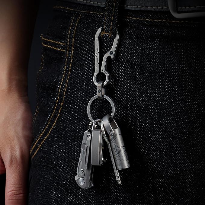 KeyUnity KM01 Titanium EDC Keychain Clip with Bottle Opener, Quick Release Carabiner Key Ring Holder for Men