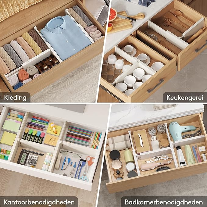 Lifewit 5 Pack 4" High Drawer Dividers 28-43.5cm/11-17" Adjustable Drawer Organizer for Clothes/Utensils, Expandable Drawer Separator in Dresser/Kitchen/Bedroom/Office Organization & Storage Beige