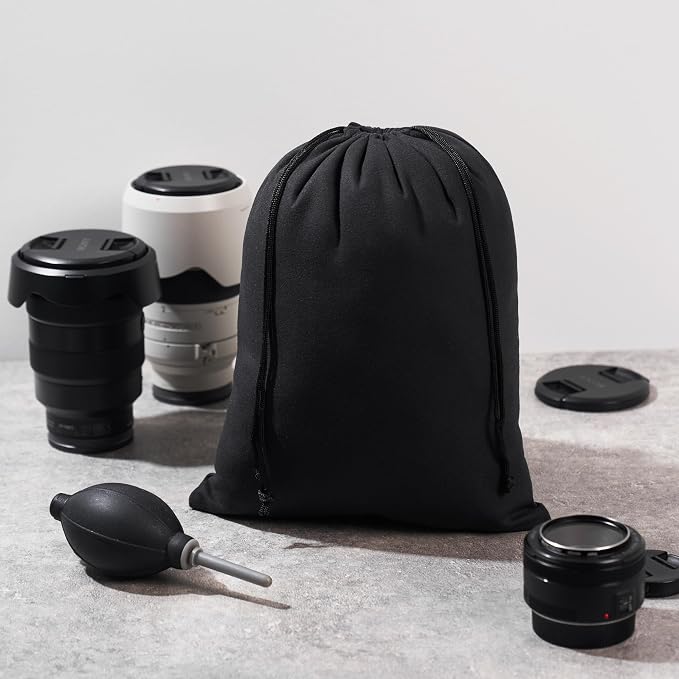Premium Microfiber Drawstring Bags (Set of 5) – Multipurpose Travel Storage Pouches for Cords, Toiletries, Jewelry, Shoes – Durable Organizer with Strong Drawstring Closure (Black, 7 x 9 Inches)