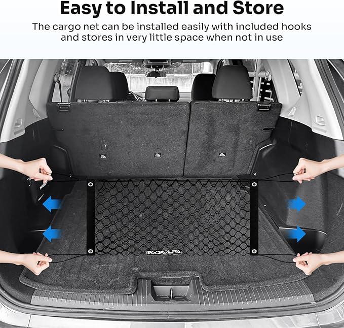 Canvcle Trunk Cargo Net for 2021-2025 2026 Nissan Rogue Accessories Envelope Style Mesh Trunk Net Organizer and Storage Stretchable Adjustable Elastic Nylon Rear Cargo Netting with Hooks