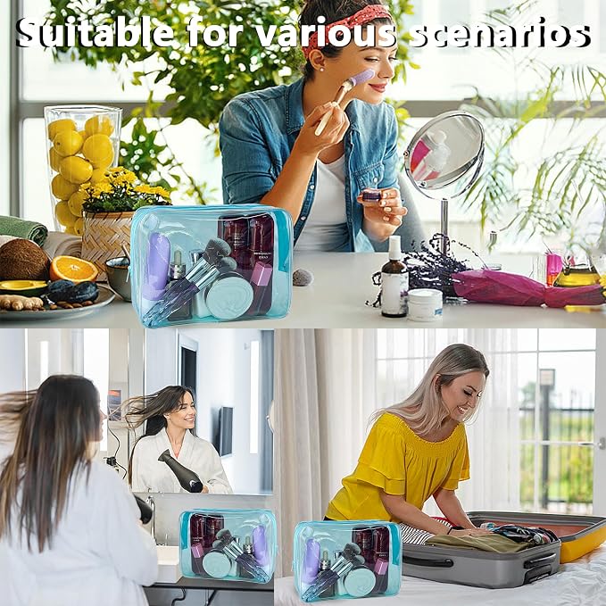 Waterproof PVC Makeup Bag - Leakproof Cosmetic Organizer for Travel Toiletry Storage 9.84×7.09×2.36 Inch for Women & Men (Sky Blue)
