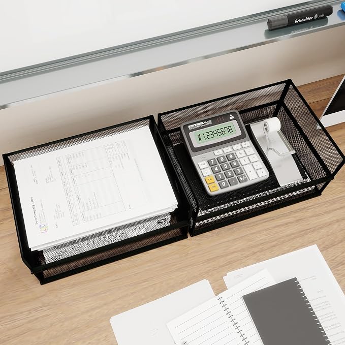 Natwind 4-Tier Stackable Metal Mesh Letter Paper Tray Organizer,Black | Desk Organizer For Paper,Document,Mail Tray For Office Supplies,File Holder For Home Office School Classroom Organization